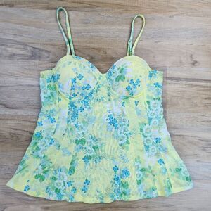 🔺️True Freedom Green, Blue, & Yellow Floral Alexandra Corset Top Large
